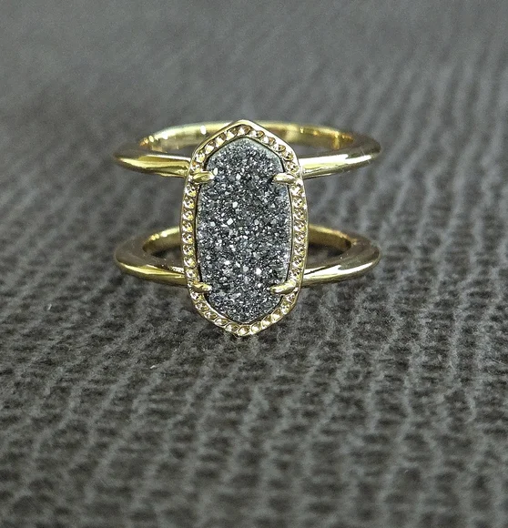 ✨️HP✨️ Kendra Scott "Elyse" Double✌️ Band Platinum Drusy Ring💍 - Picture 3 of 16